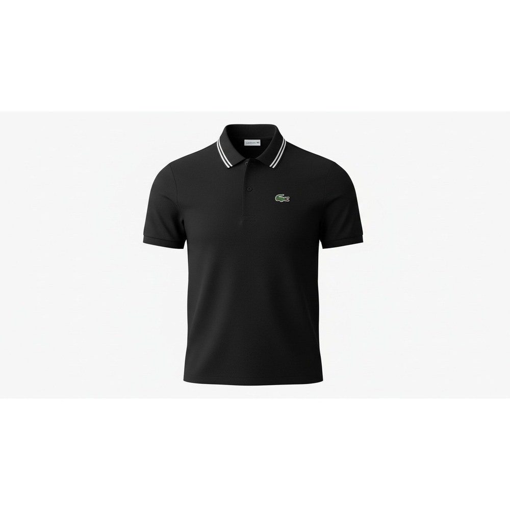 Lacoste Sport Polo Shirt Mens Size 6 Black Short Sleeve Tipped Collar Logo